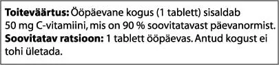 All C (närimistabletid) toitumisalane teave